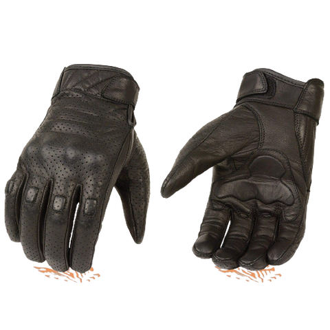 Milwaukee Leather MG7500 Men's Black Perforated Leather Gloves with Rubberized Knuckles