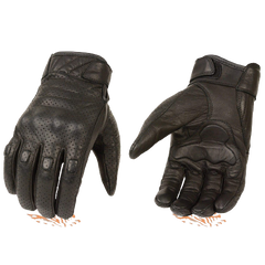 Milwaukee Leather MG7500 Men's Black Perforated Leather Gloves with Rubberized Knuckles